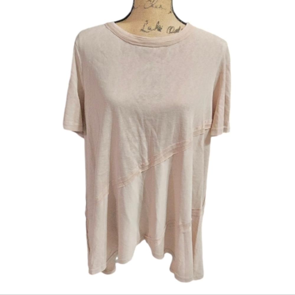 Easel Womens Relaxed Oversized Raw Seam Knit Top Blush Pink Short‎ Sleeve Small